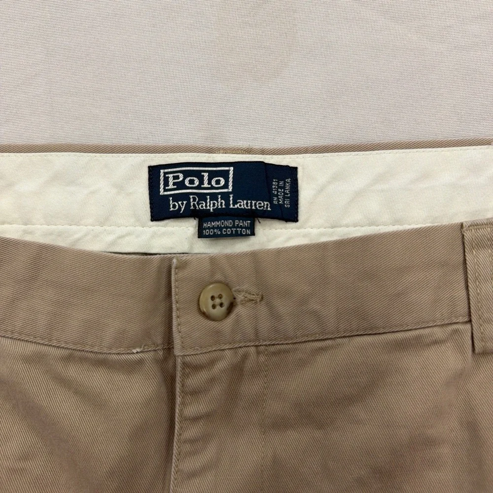 Vintage Polo Ralph Lauren Hammond Pant Pleated Cuffed Chino Khaki Tan Mens 42/30